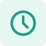 Icône d'horloge verte sur fond carré.