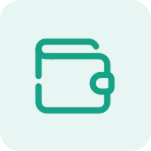 Icône de portefeuille avec un signe plus sur fond vert.